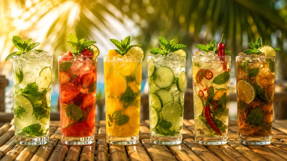 Varianty Mojita — klasický, jahodový, mango, okurkový, ostrý, dark, virgin